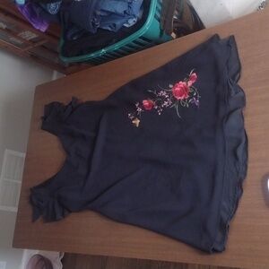 S.L.fashions embroidered black v neck dress size 16